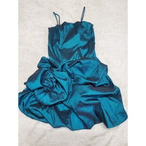 Vintage Cindy 1980s Teal Bubble Floral Party Sleeveless Dress XS‎ Statement Prom